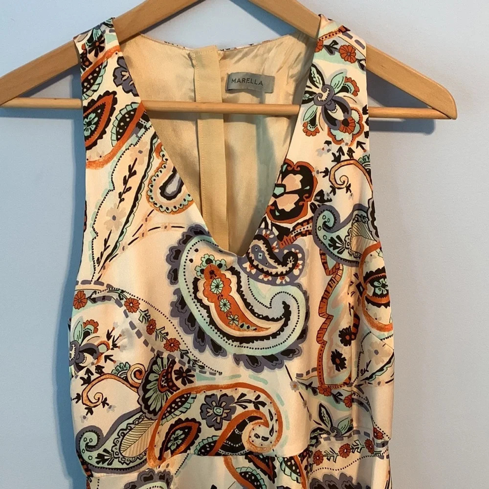 Marella size 8 Iolanda racer back satin maxi dress paisley tan champagne color - Picture 3 of 12